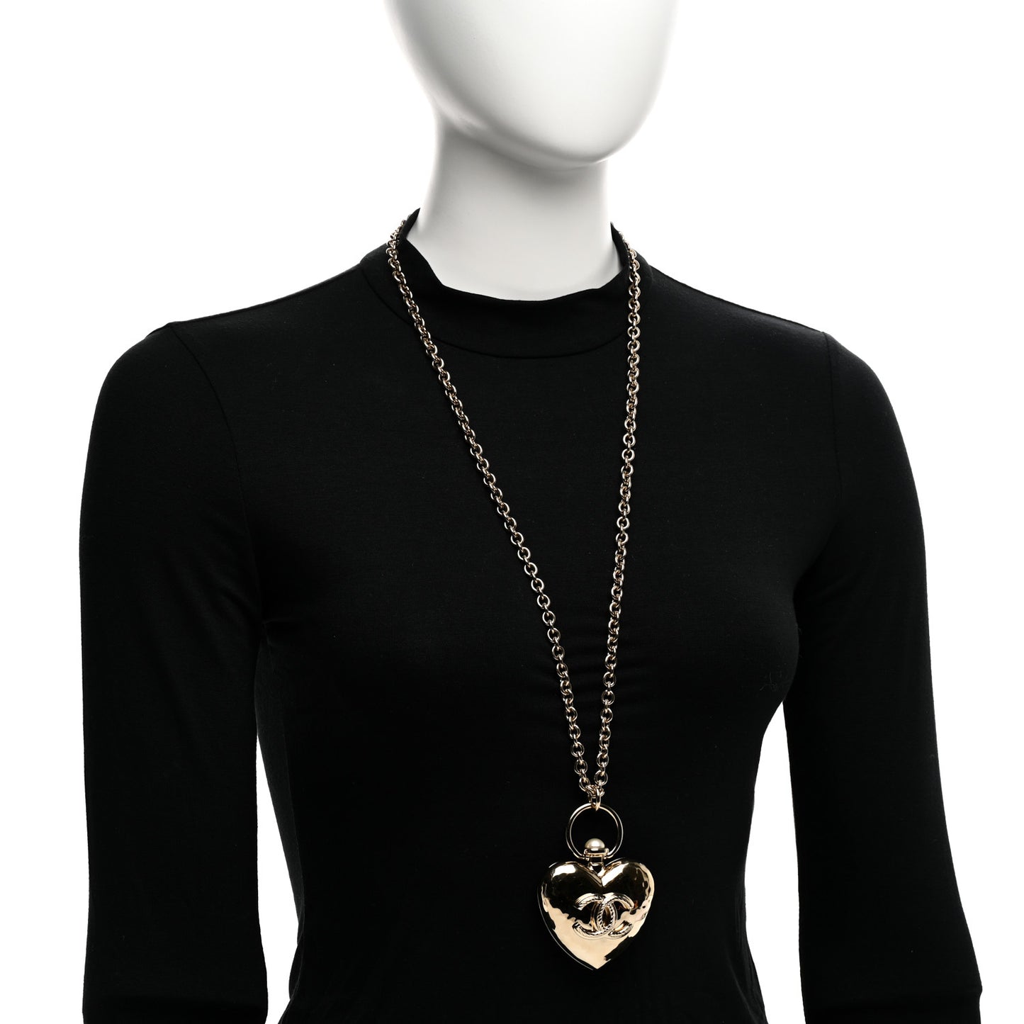 Metal CC Heart Locket Necklace Gold