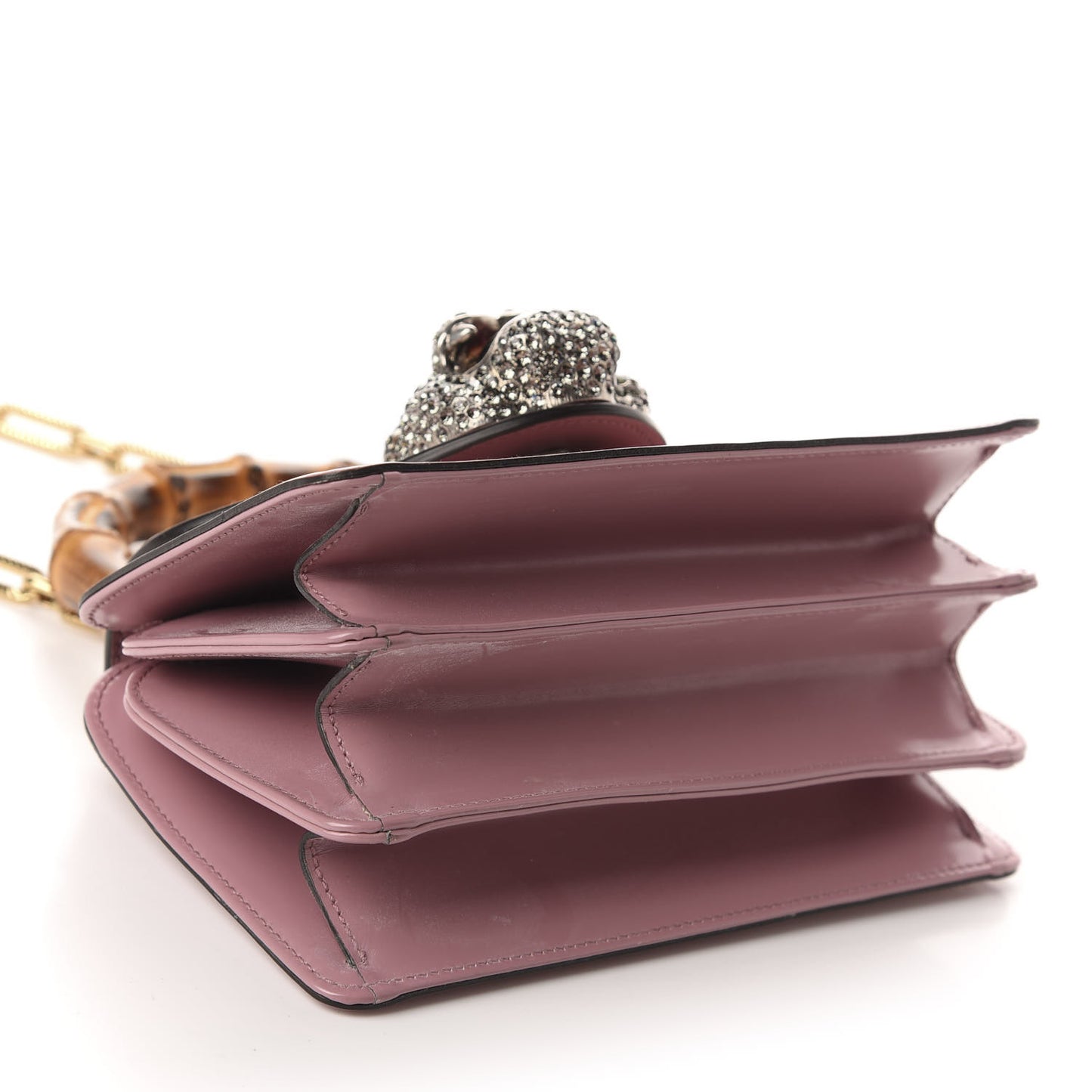 Calfskin Bamboo Crystal Mini Thiara Top Handle Bag Carmine Rose Gold