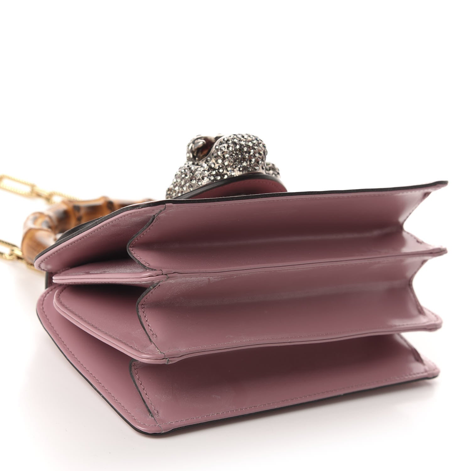 Gucci Calfskin Bamboo Crystal Mini Thiara Top Handle Bag Carmine Rose Gold 4 of 12