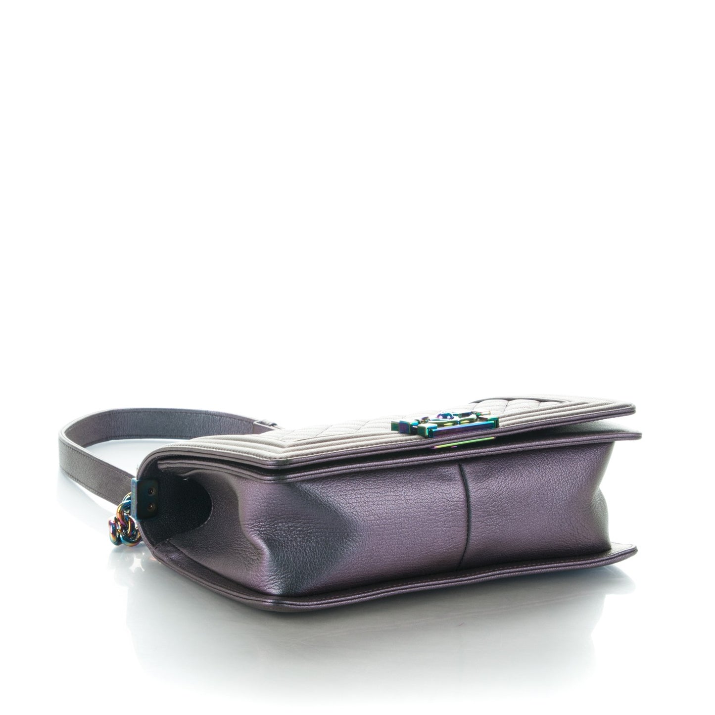Iridescent Goatskin Quilted Medium Boy Flap Purple