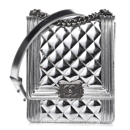 Chanel Metallic Goatskin Quilted North South Boy Flap Silver 1 of 8
