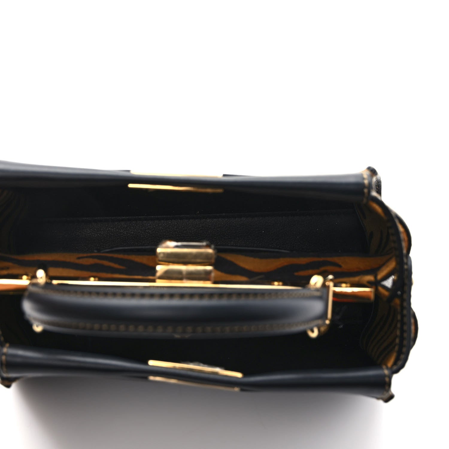 Fendi Vitello King Canvas Chinese New Year Tiger Embroidered Mini Peekaboo Iconic Satchel Black Dark Yellow 5 of 9