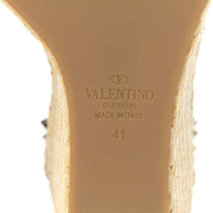 Valentino Garavani Raffia Rockstud Ankle Strap Espadrille 15/105mm Wedge Sandals 41 Naturale Silver 6 of 7
