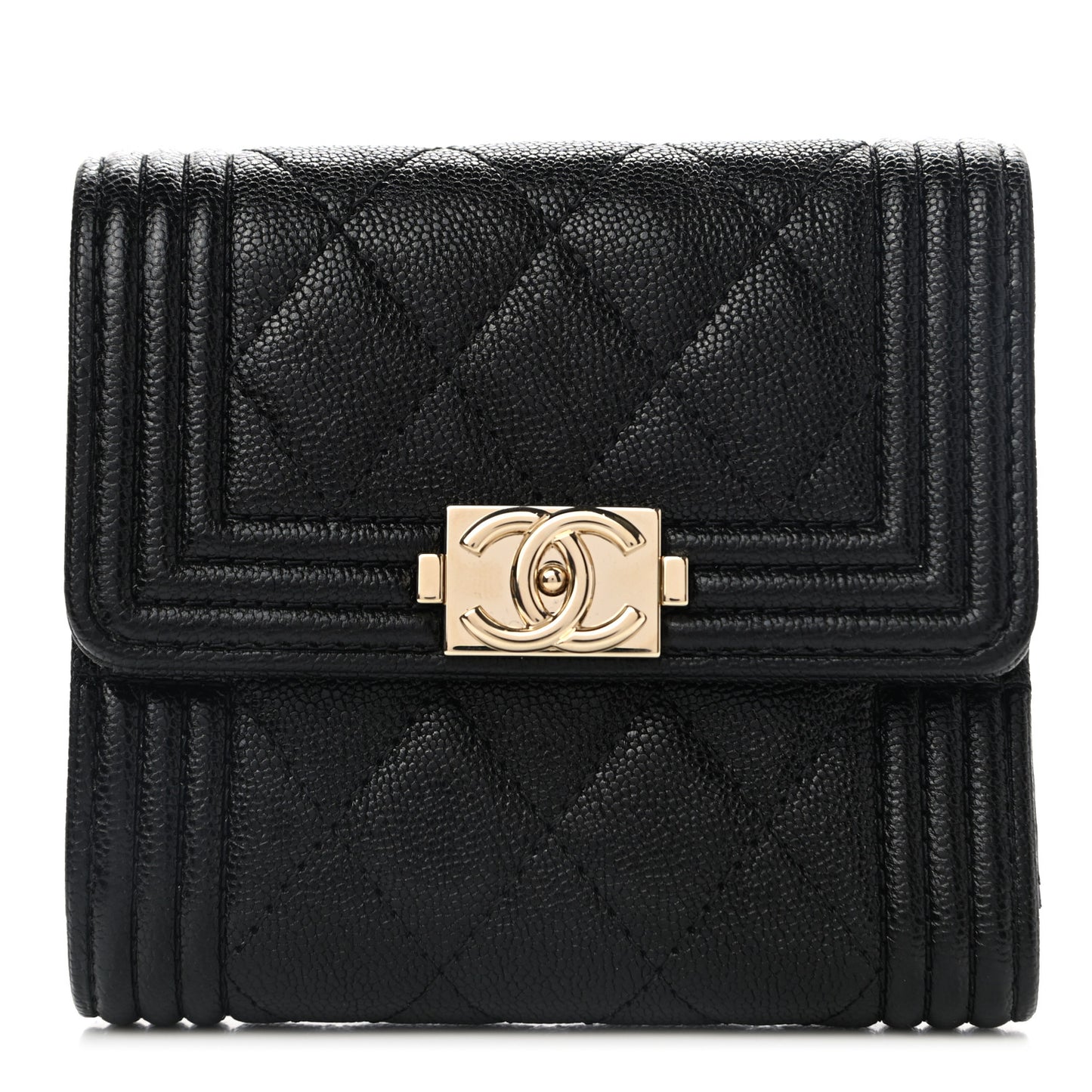 Caviar Quilted Compact Boy Wallet Black
