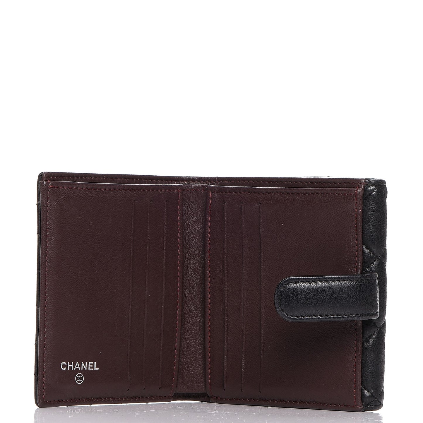 Lambskin Quilted Compact French Flap Wallet Black