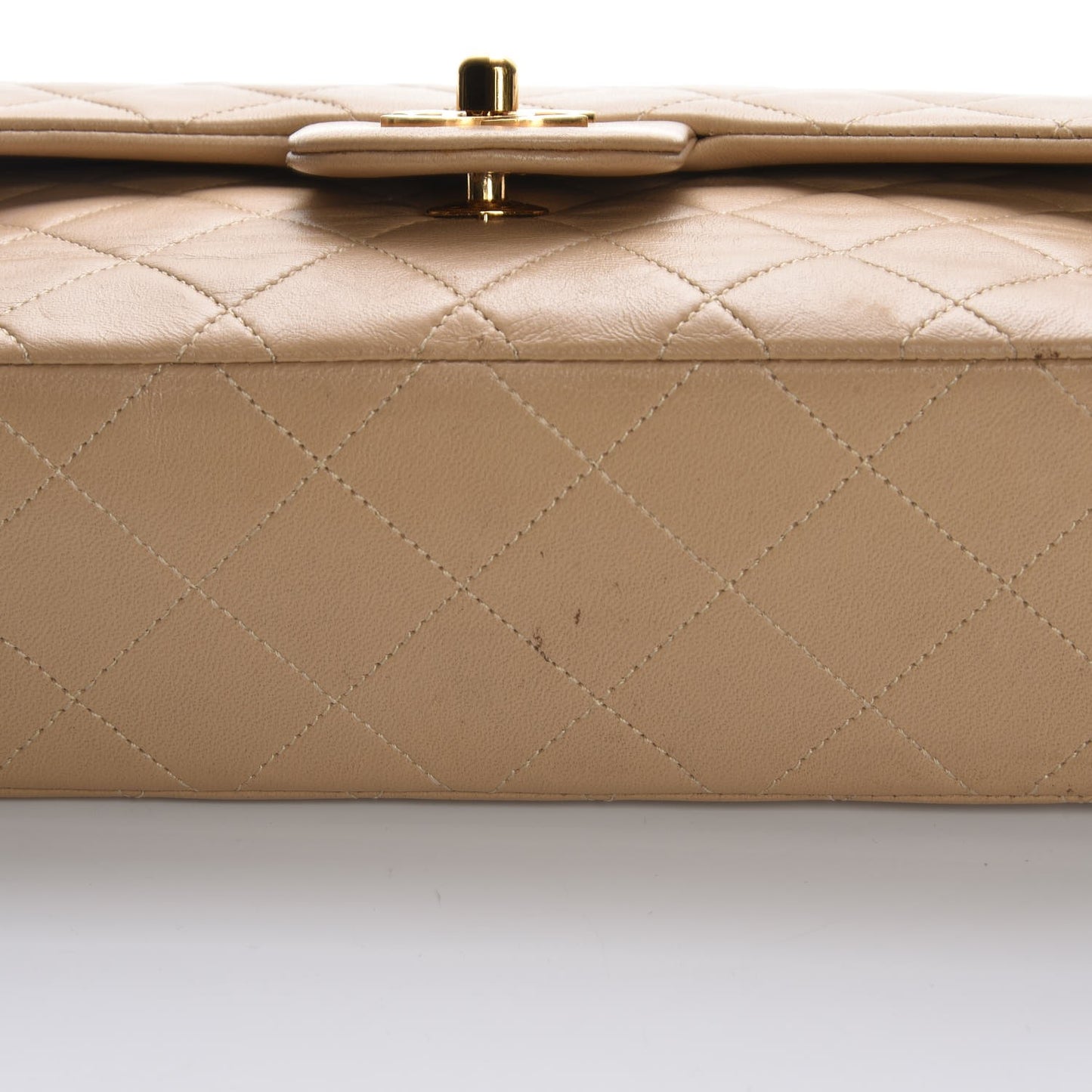 Lambskin Quilted Small Double Flap Beige