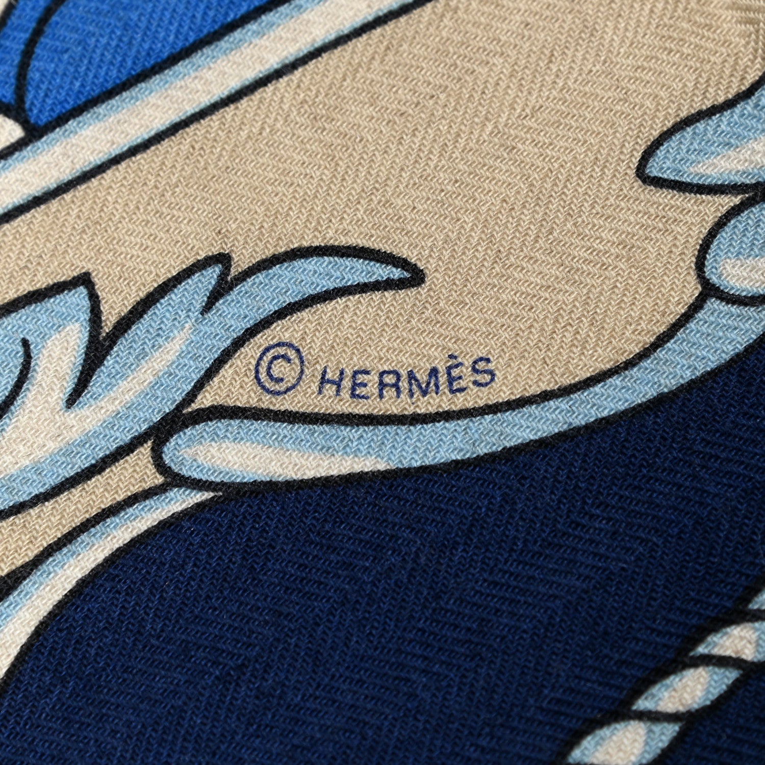 Hermes Cashmere Silk Coup De Gala Shawl 140 Marine Naturel Ciel 4 of 5