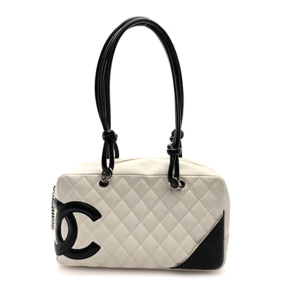 Chanel Calfskin Quilted Large Cambon Bowler White Black 1 of 10
