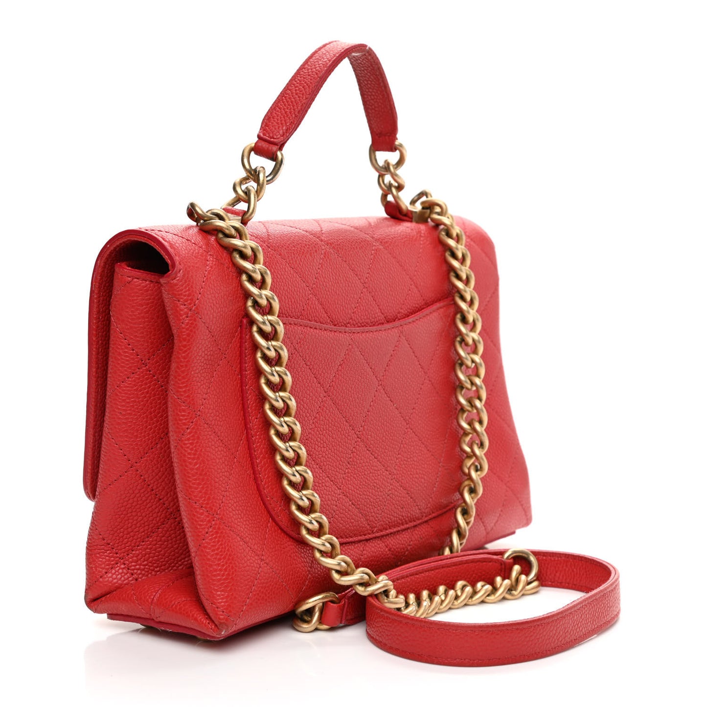 Grained Calfskin Small Stitched Flap Red