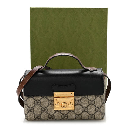 Gucci GG Supreme Monogram Calfskin Mini Padlock Top Handle Shoulder Bag Beige Black Cuir 14 of 14