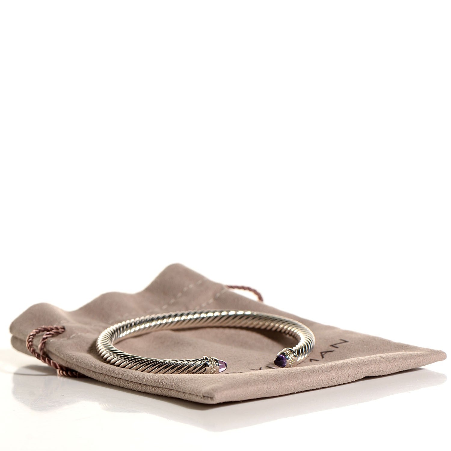 David Yurman Sterling Silver Diamond Amethyst 5mm Cable Classics Bracelet 5 of 5