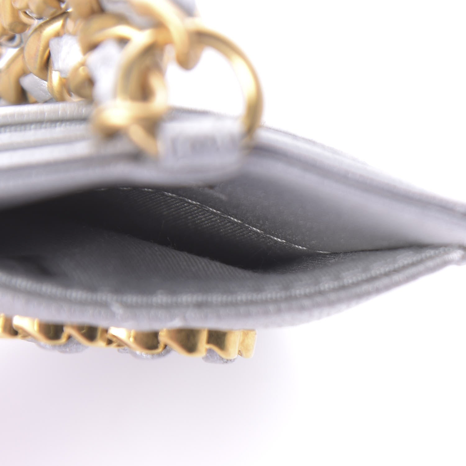 Chanel Metallic Goatskin Quilted 19 Card Holder On Chain Silver 6 of 10