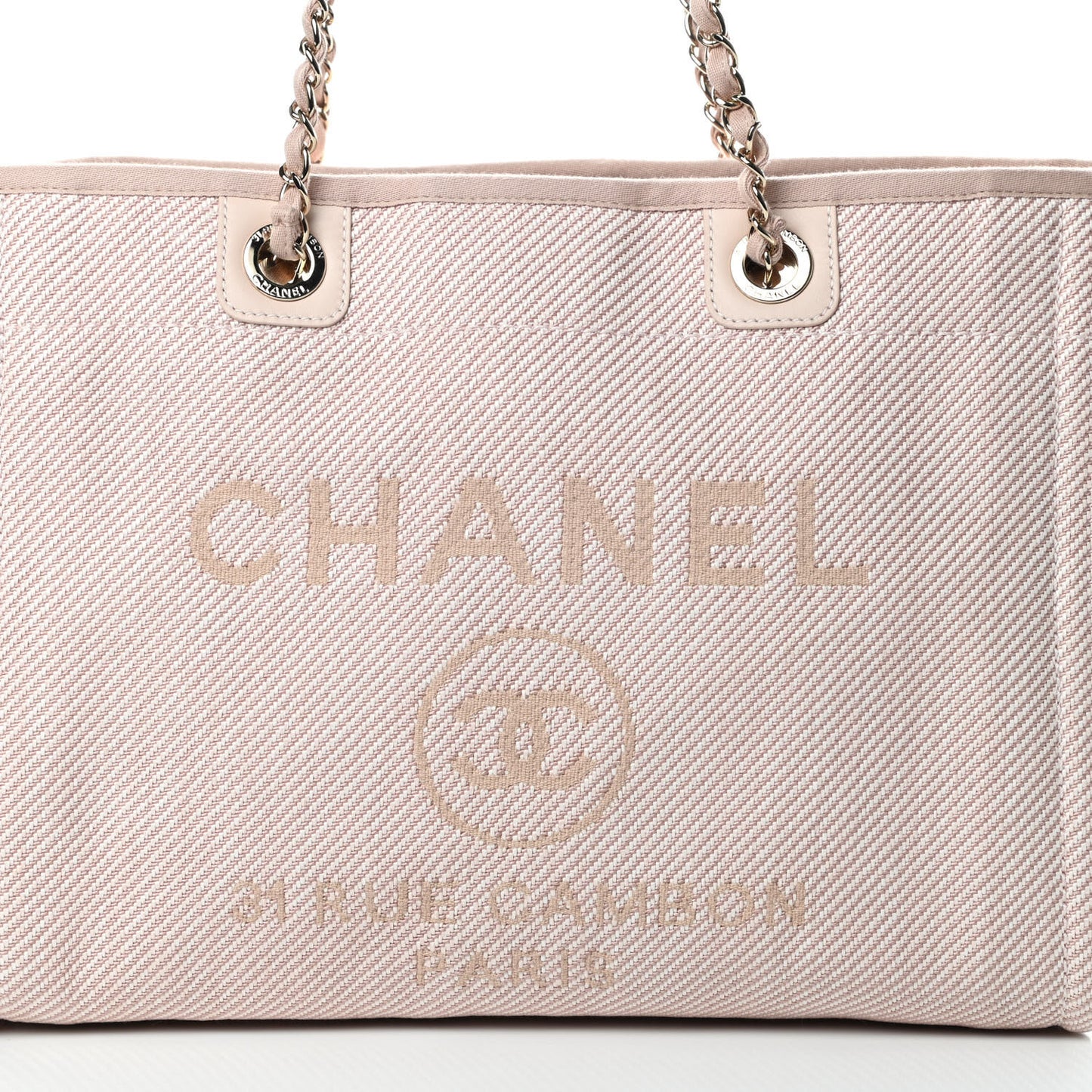 Mixed Fibers Calfskin Small Deauville Tote Beige