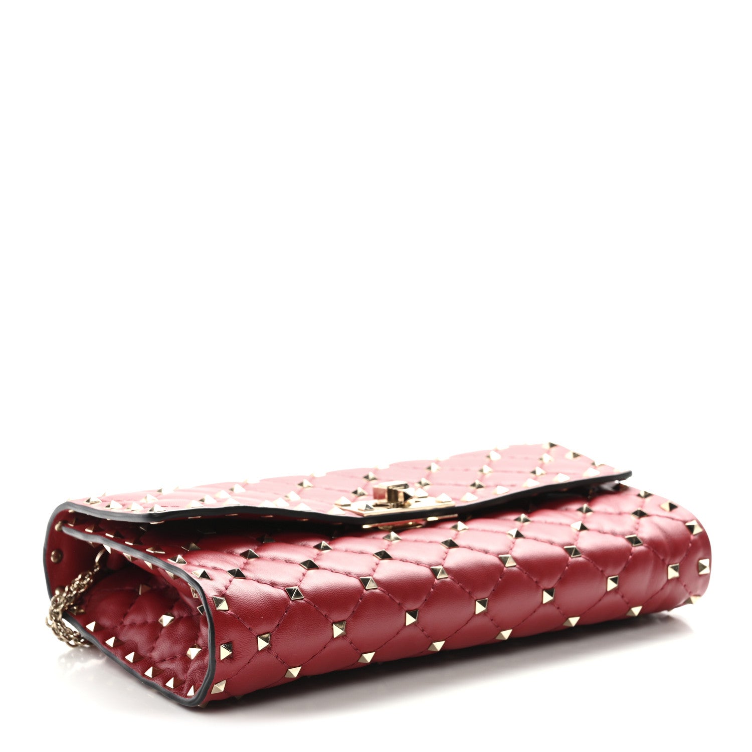 Valentino Garavani Lambskin Rockstud Spike Wallet on Chain Red 4 of 10