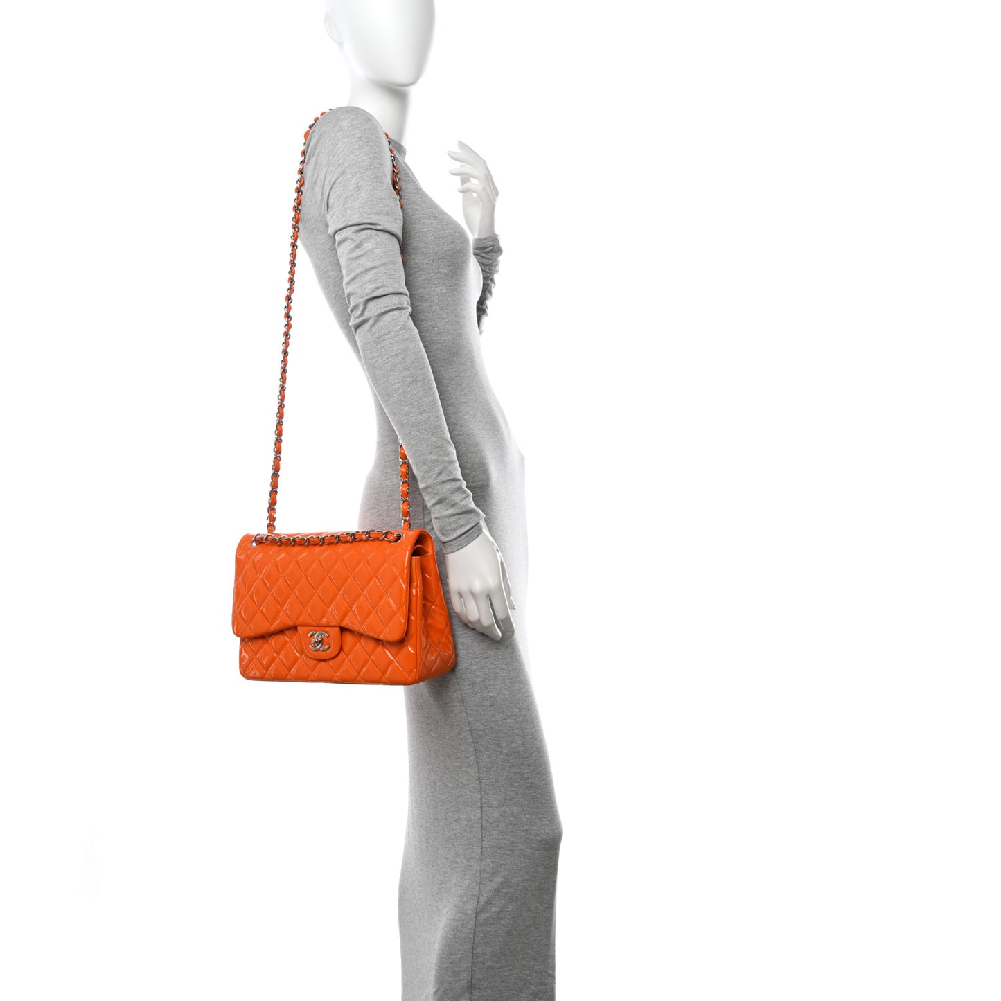 Patent Quilted Jumbo Double Flap Orange