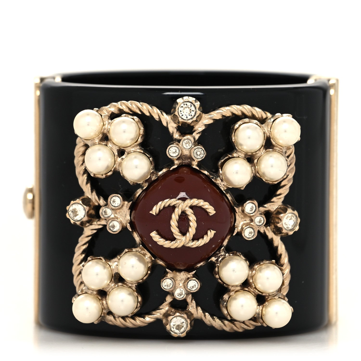 Chanel Resin Pearl Enamel CC Cuff Black Multicolor 1 of 5