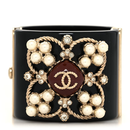 Chanel Resin Pearl Enamel CC Cuff Black Multicolor 1 of 5