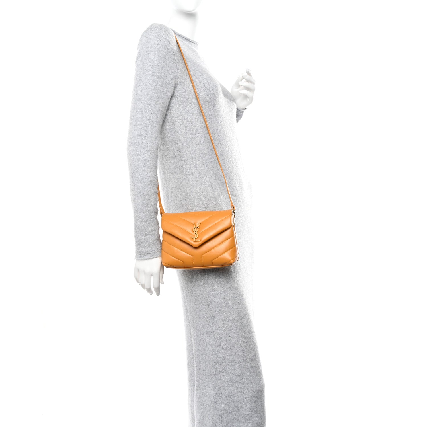 Saint Laurent Calfskin Y Quilted Monogram Toy Loulou Crossbody Bag Cheddar 2 of 9