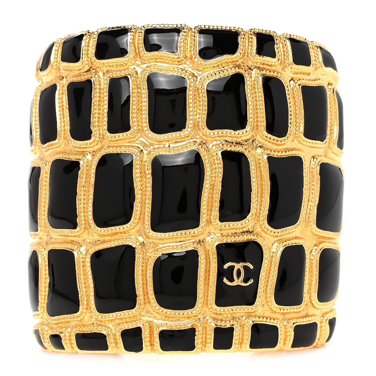 Chanel Resin Metal Along The Nile CC Cuff Black Gold 1 of 5