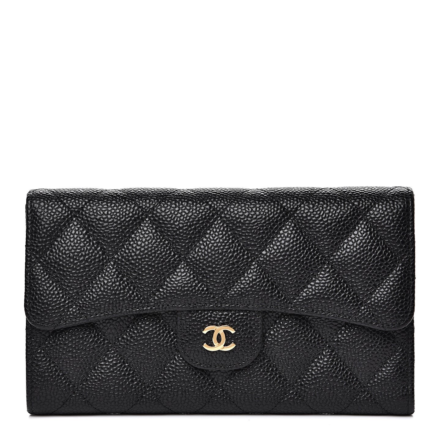Caviar Quilted Large Flap Wallet Black