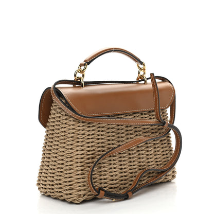 Salvatore Ferragamo Calfskin Wicker Margot Top Handle Satchel Brown 3 of 11