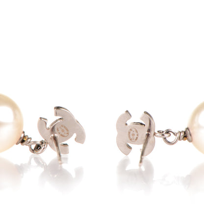 Chanel Crystal Pearl CC Drop Earrings Silver 3 of 4