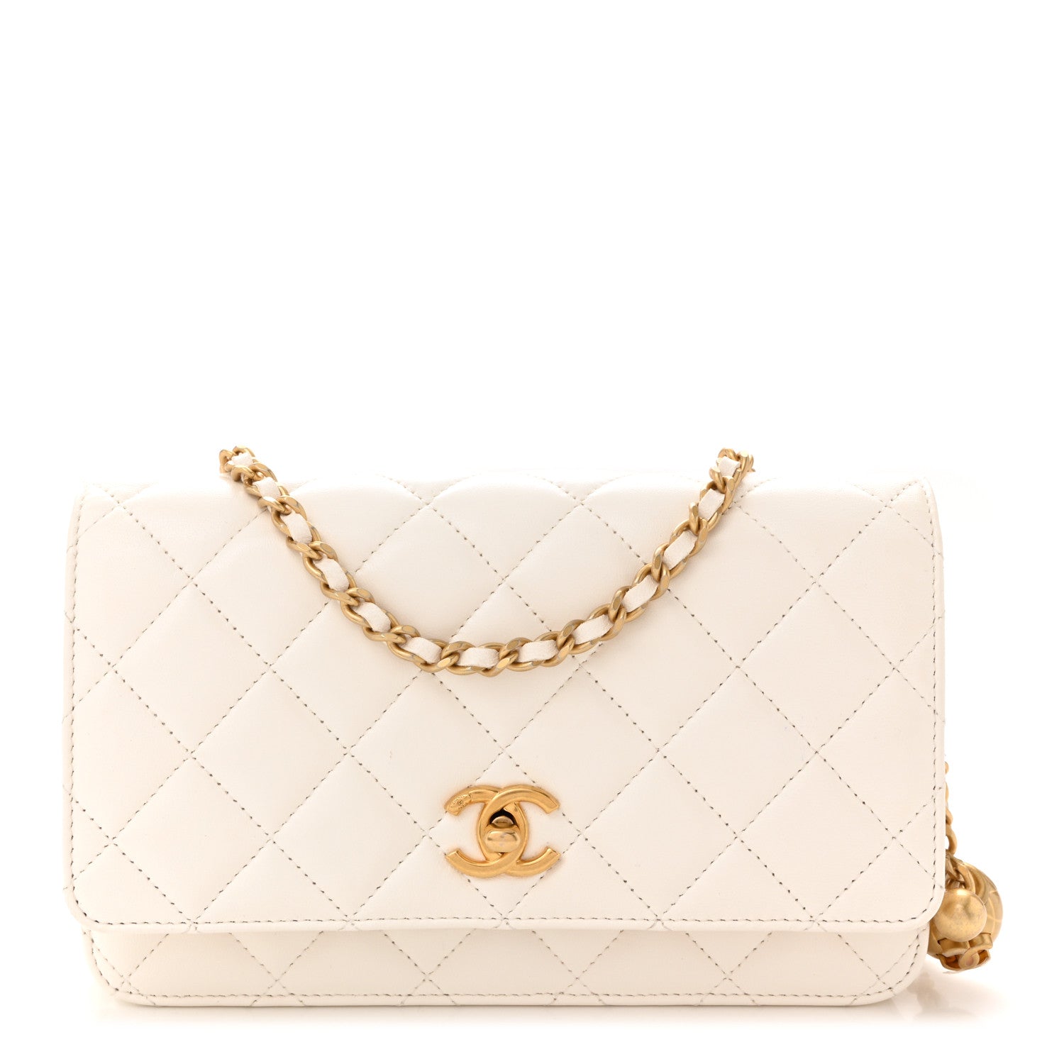 Chanel Lambskin Quilted CC Pearl Crush Wallet on Chain WOC White 1 of 13
