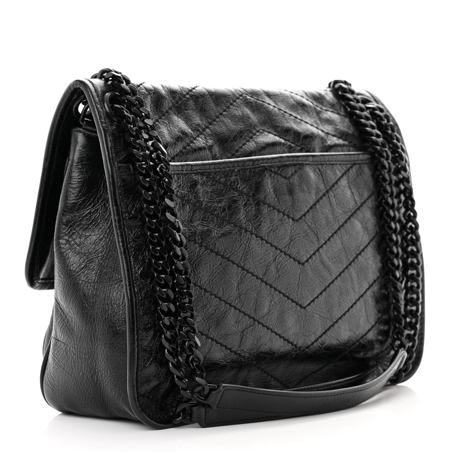 Saint Laurent Crinkled Calfskin Matelasse Monogram Medium Niki Chain Satchel Black 3 of 11