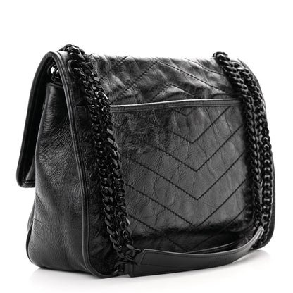 Saint Laurent Crinkled Calfskin Matelasse Monogram Medium Niki Chain Satchel Black 3 of 11