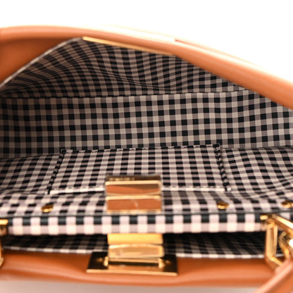 Fendi Nappa Vitello Century Gingham Embossed Mini Peekaboo Iconic Satchel Brandy White Black 7 of 15