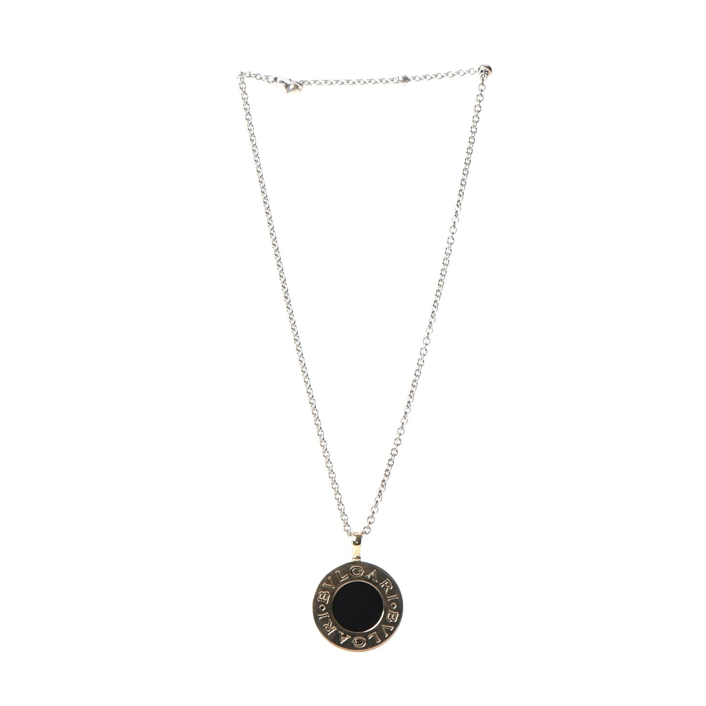 Stainless Steel 18K Yellow Gold Black Onyx Pendant Necklace