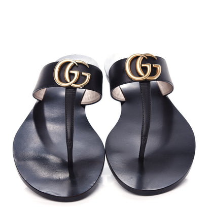Gucci Calfskin GG Marmont Thong Sandals 37 Black 5 of 10