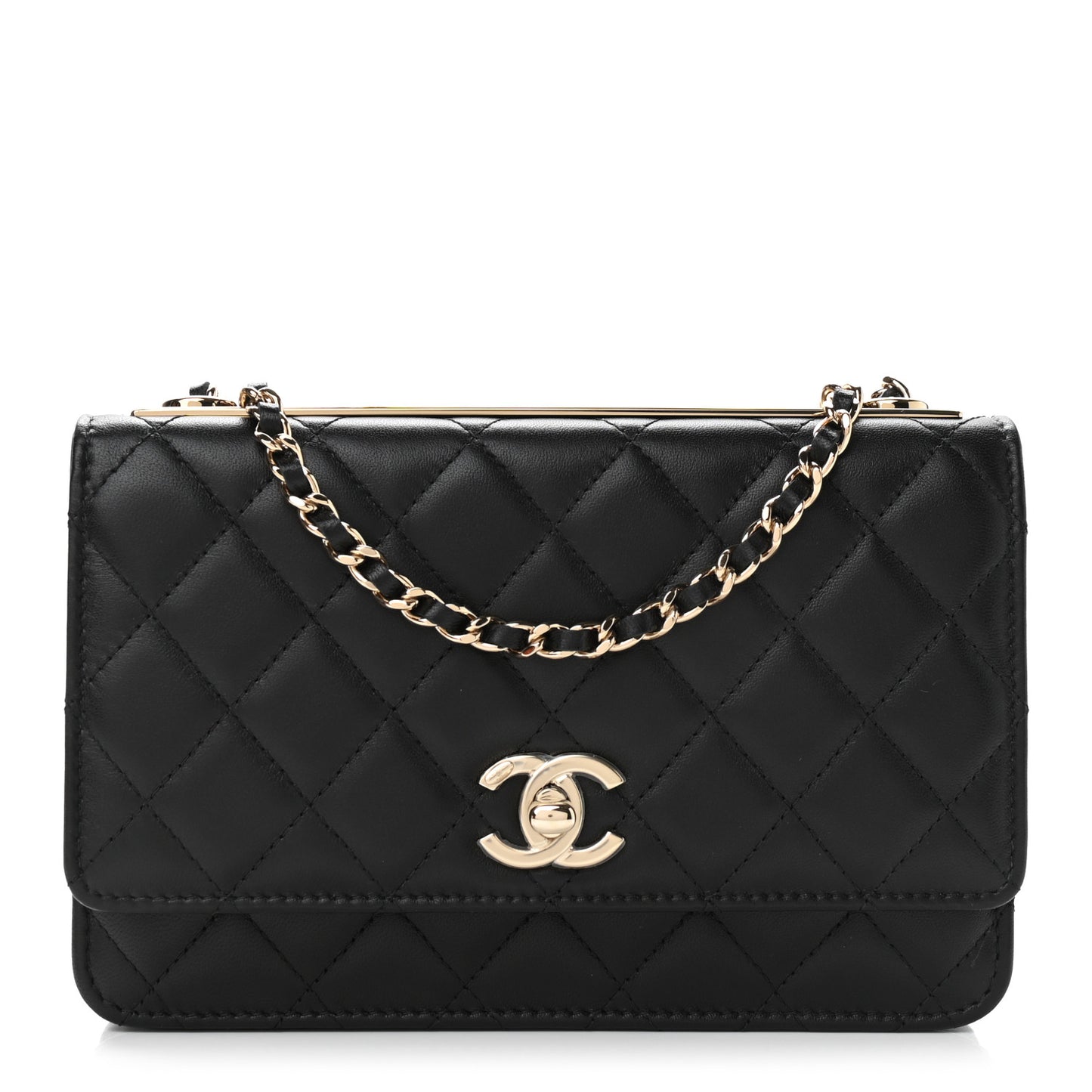 Lambskin Quilted Trendy CC Wallet On Chain WOC Black