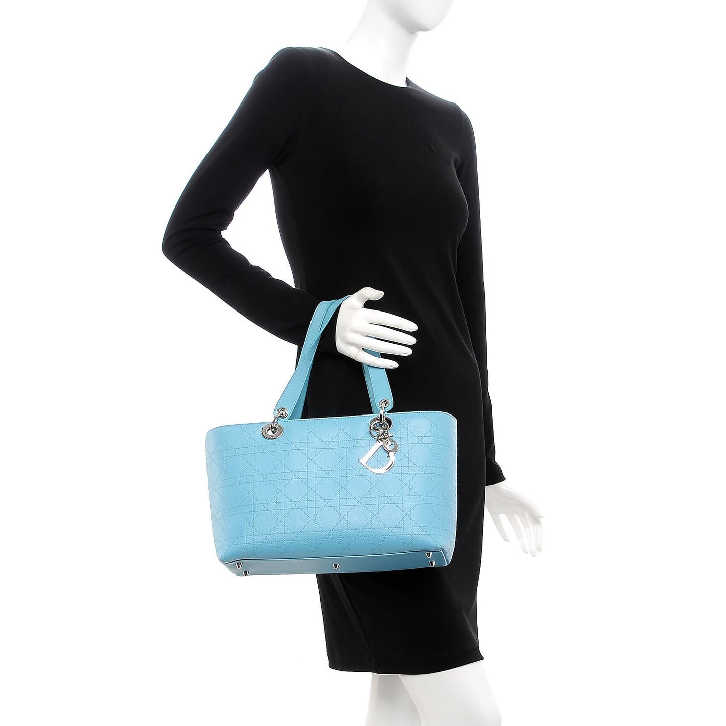 Calfskin Cannage Stitched Tote Light Blue