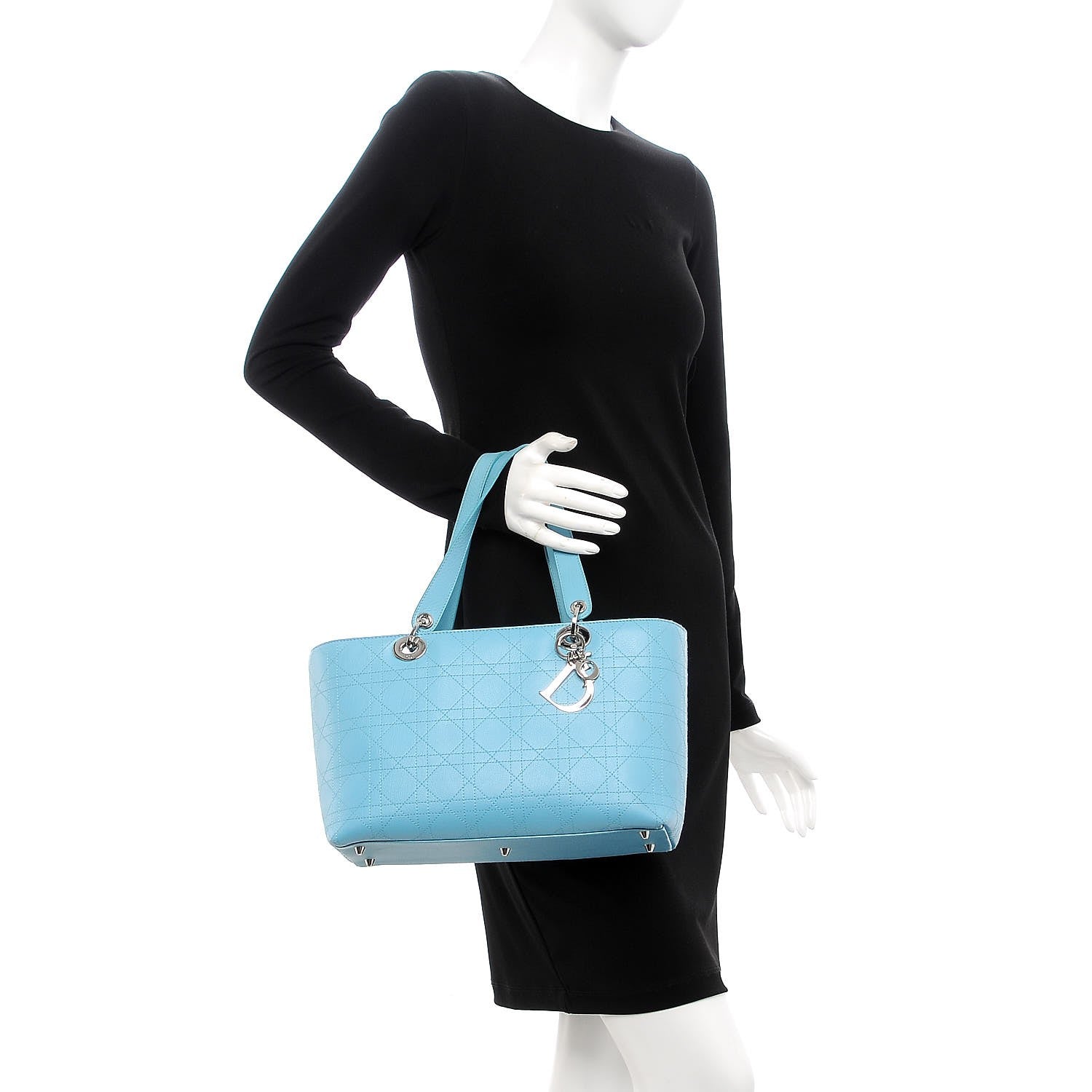Christian Dior Calfskin Cannage Stitched Tote Light Blue 2 of 9