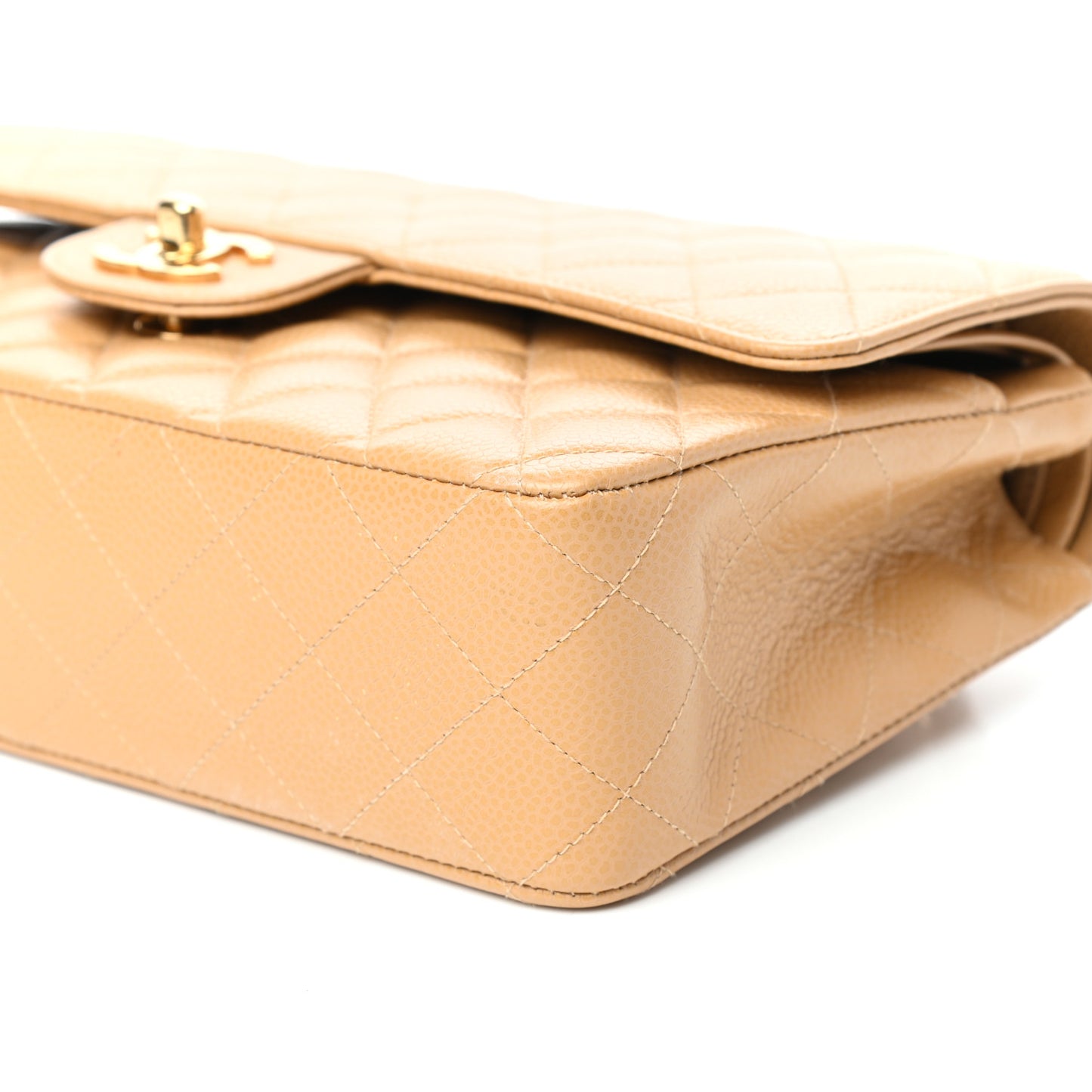 Caviar Quilted Medium Double Flap Beige