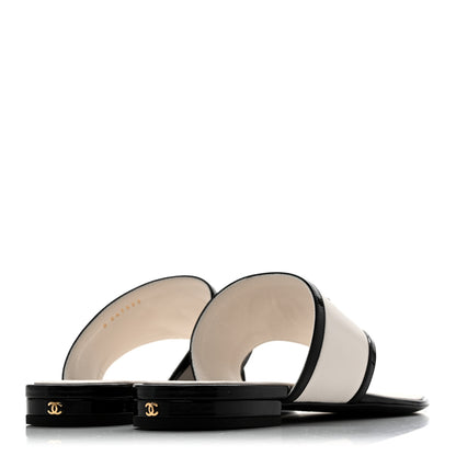 Chanel Lambskin Patent Calfskin CC Thong Sandals 38.5 White Black 5 of 10
