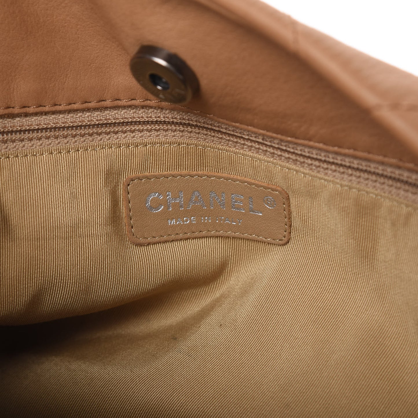 Calfskin Stitched Double Zip Hobo Beige