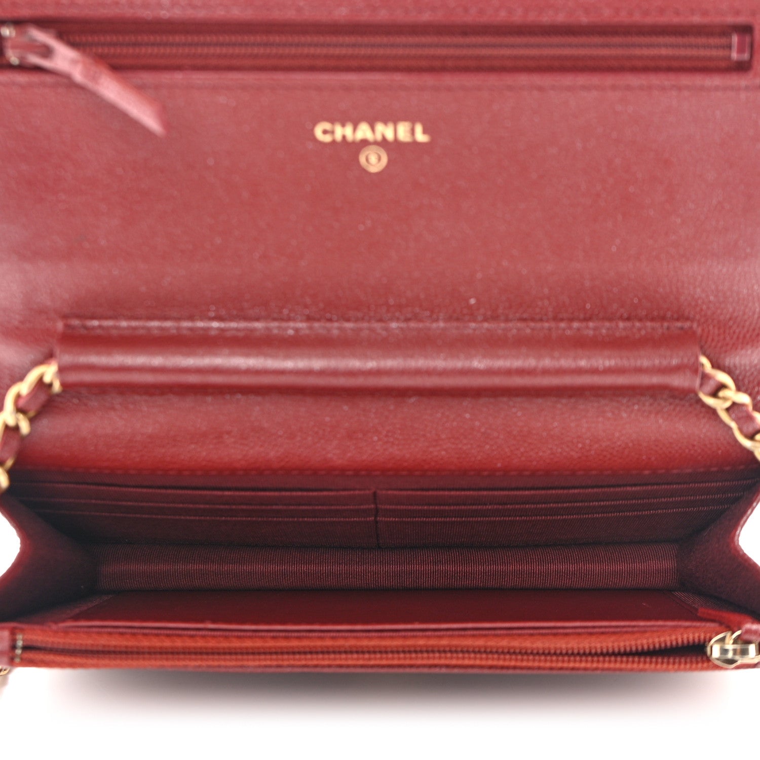 Chanel Metallic Caviar Quilted Wallet on Chain WOC Burgundy 5 of 11