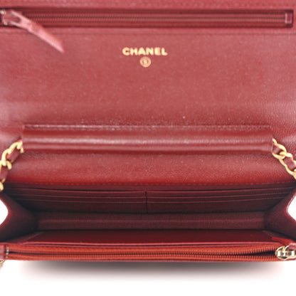 Chanel Metallic Caviar Quilted Wallet on Chain WOC Burgundy 5 of 11