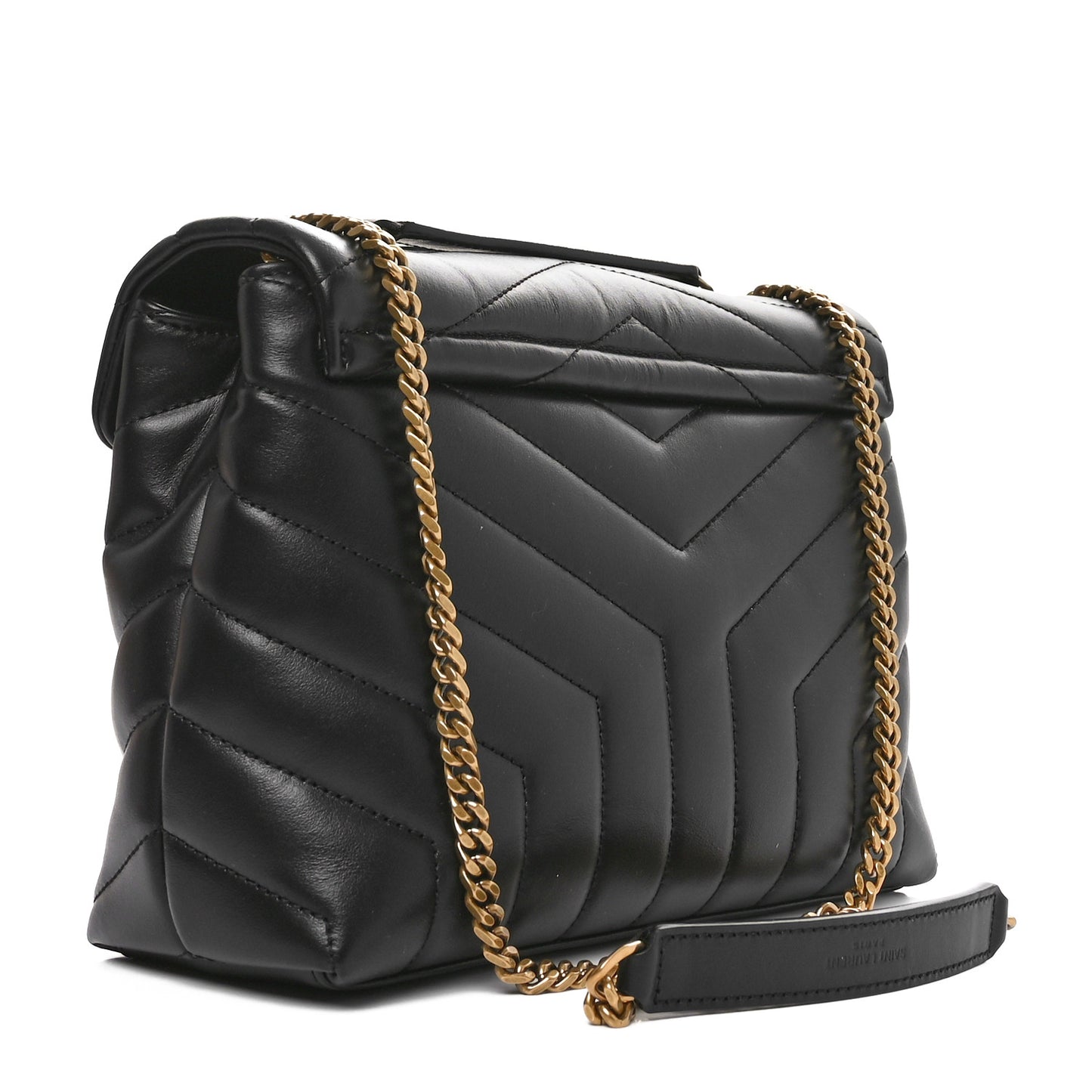 Calfskin Y Quilted Monogram Small Loulou Chain Satchel Black