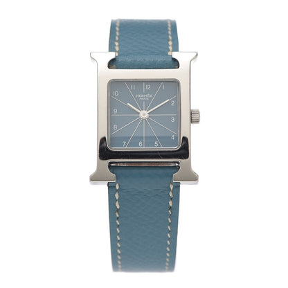 Hermes Stainless Steel Courchevel 21mm Heure H Hour Quartz Watch Blue Jean 1 of 4