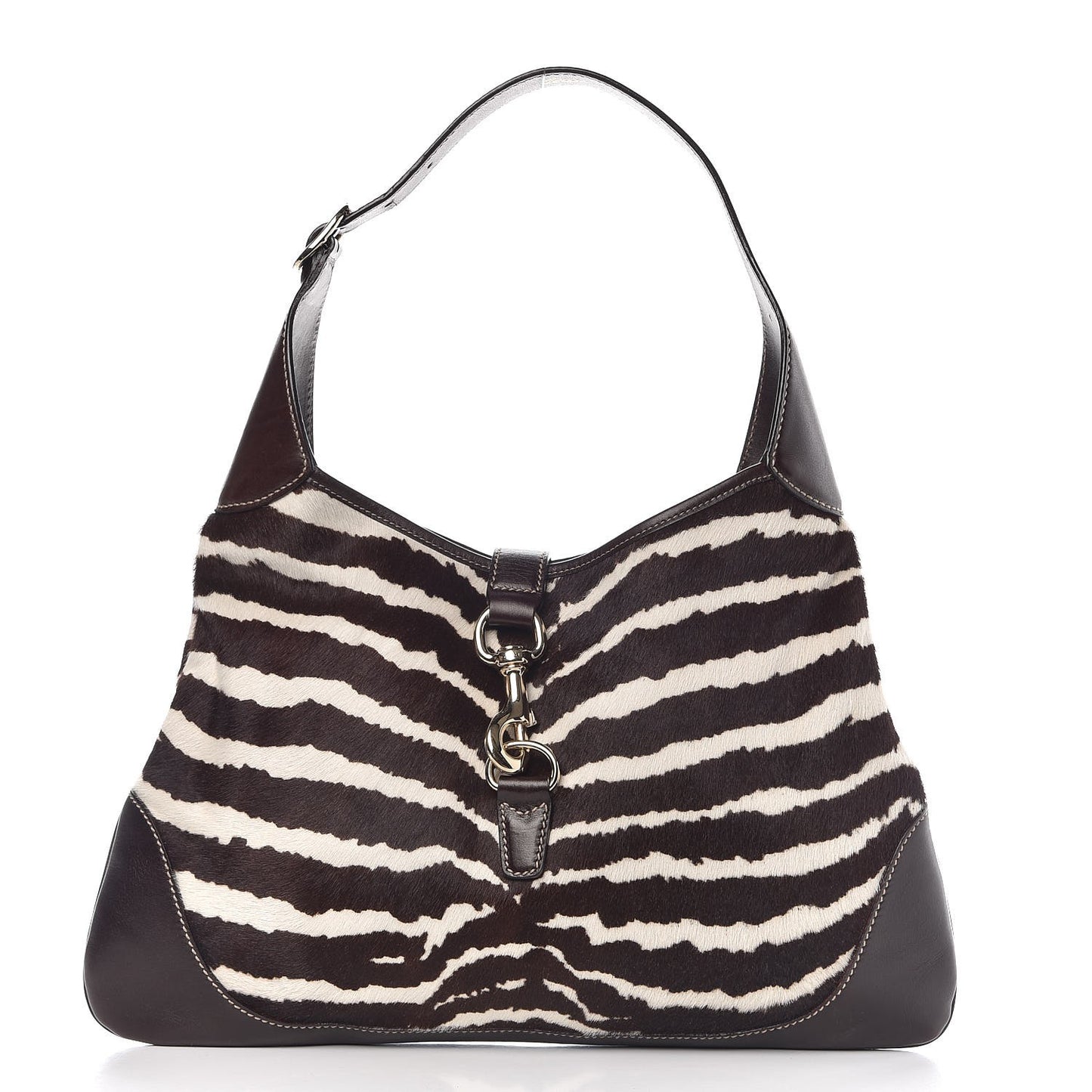 Calf Hair Zebra Print Medium Jackie O Bouvier Hobo Brown