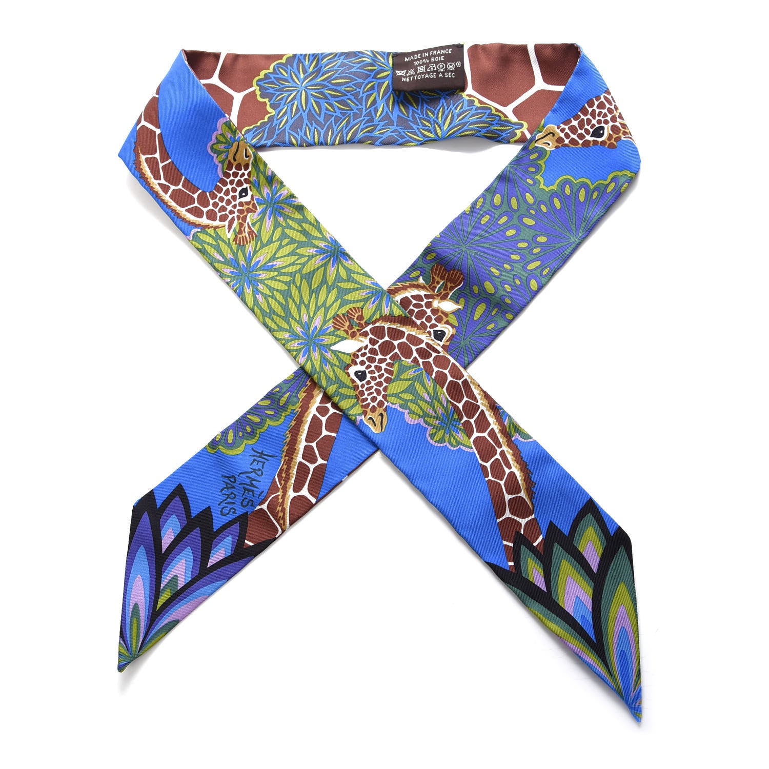 Hermes Silk The Three Graces Twilly Bleu Vert Marron 1 of 3