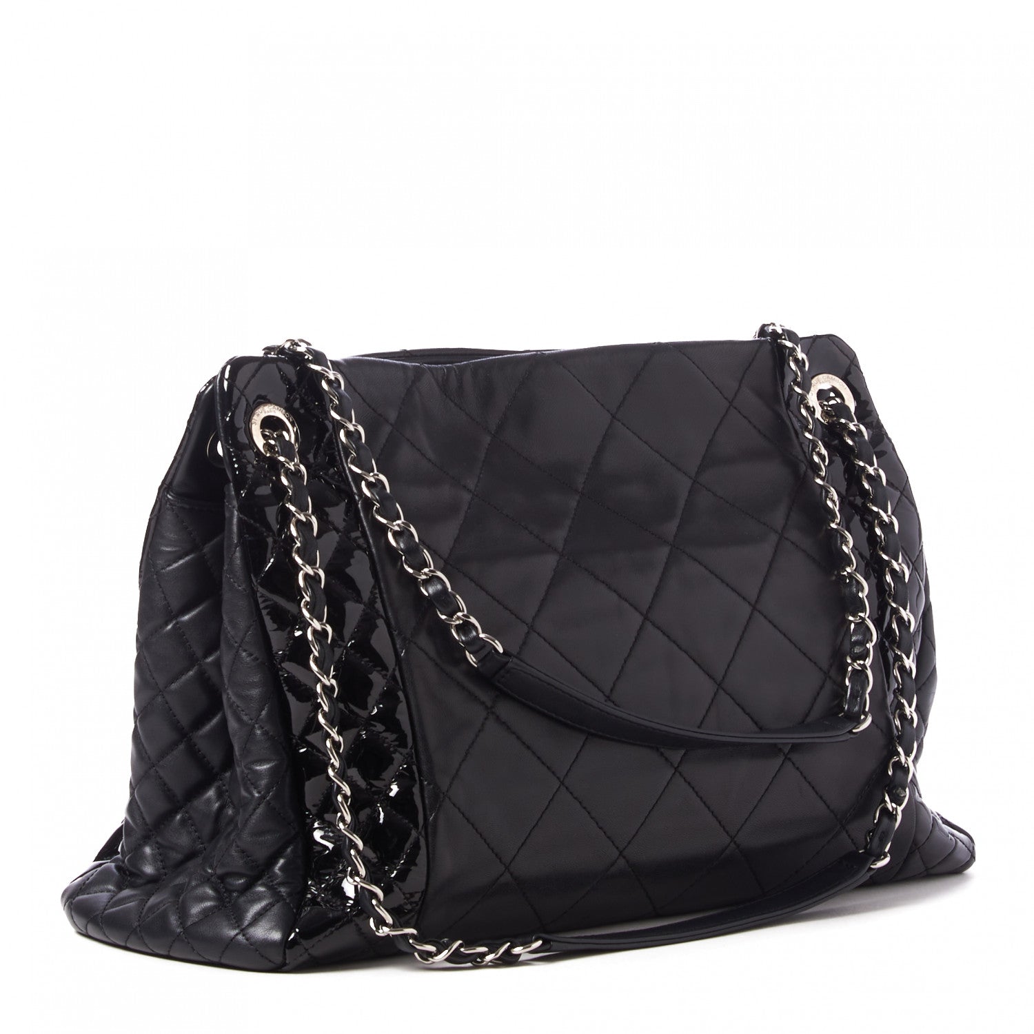 Chanel Lambskin Patent Quilted CC Shopping Tote Black 2 of 9