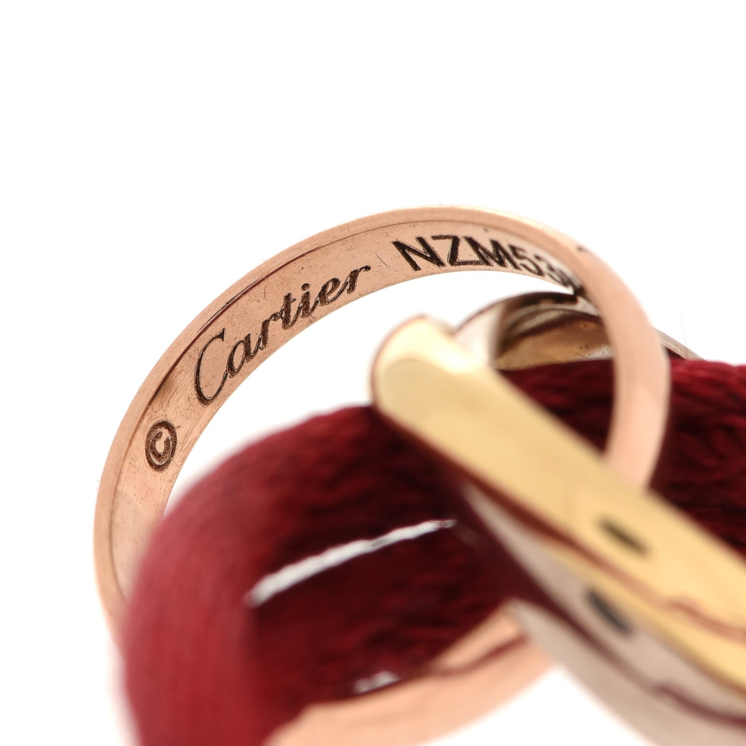 Cartier 18K Pink Yellow White Gold Trinity Cord Bracelet Red 5 of 7