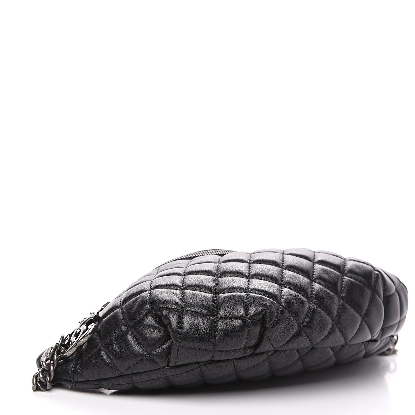 Lambskin Quilted Banane Waist Bag Fanny Pack Black