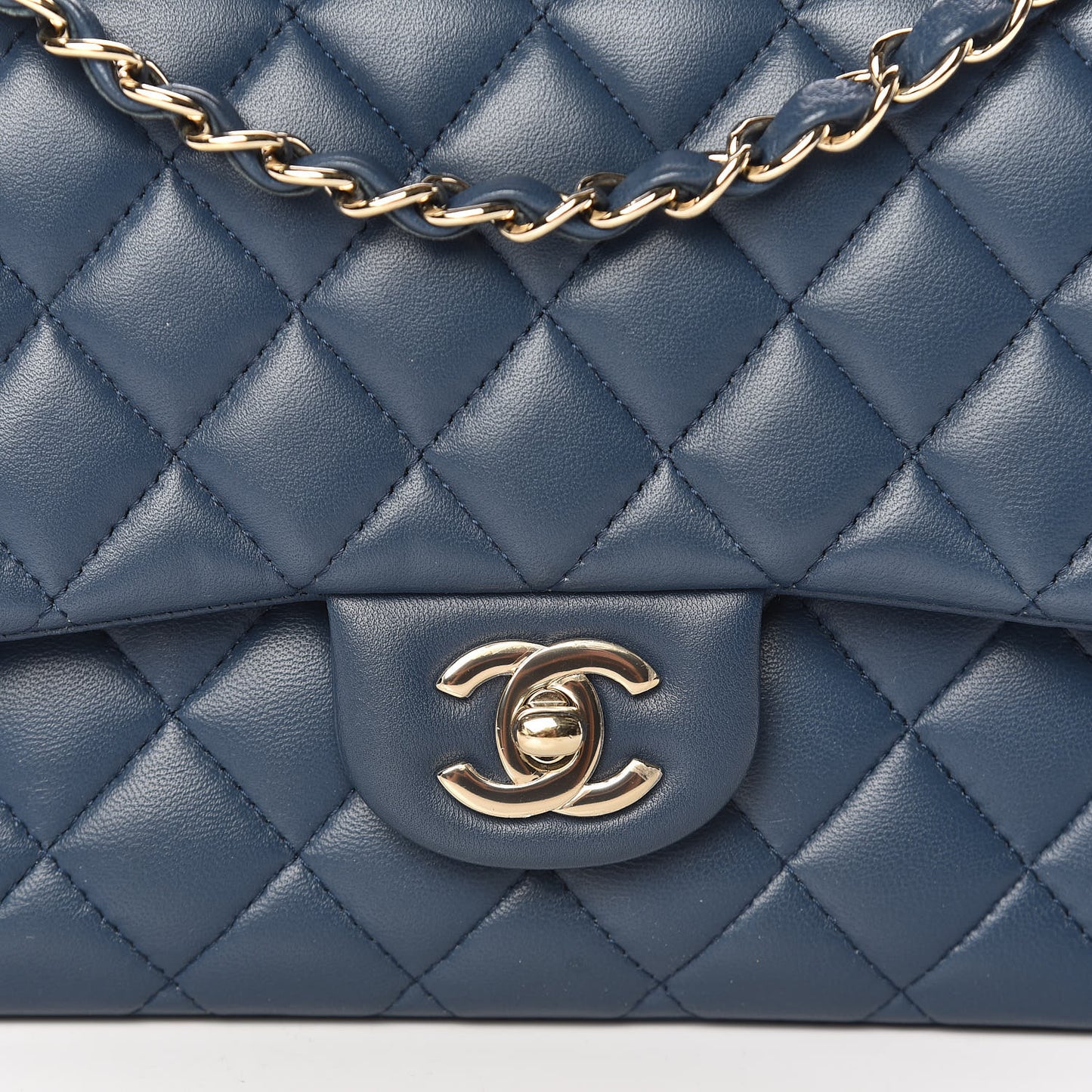 Lambskin Quilted Medium Double Flap Blue