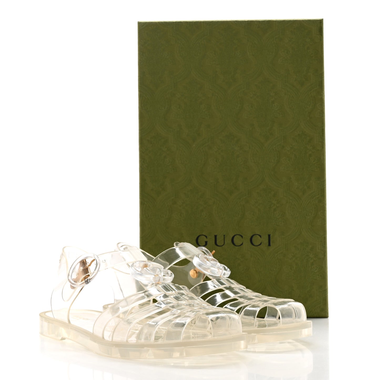 Shiny Rubber Double G Buckle Strap Sandals 38 Transparent