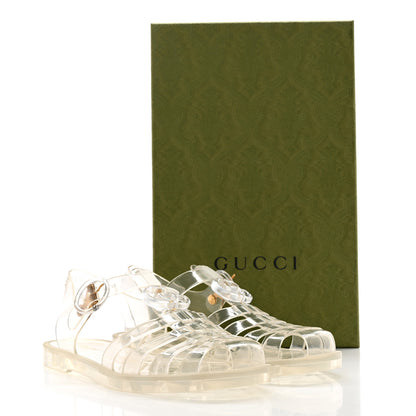 Gucci Shiny Rubber Double G Buckle Strap Sandals 38 Transparent 10 of 10